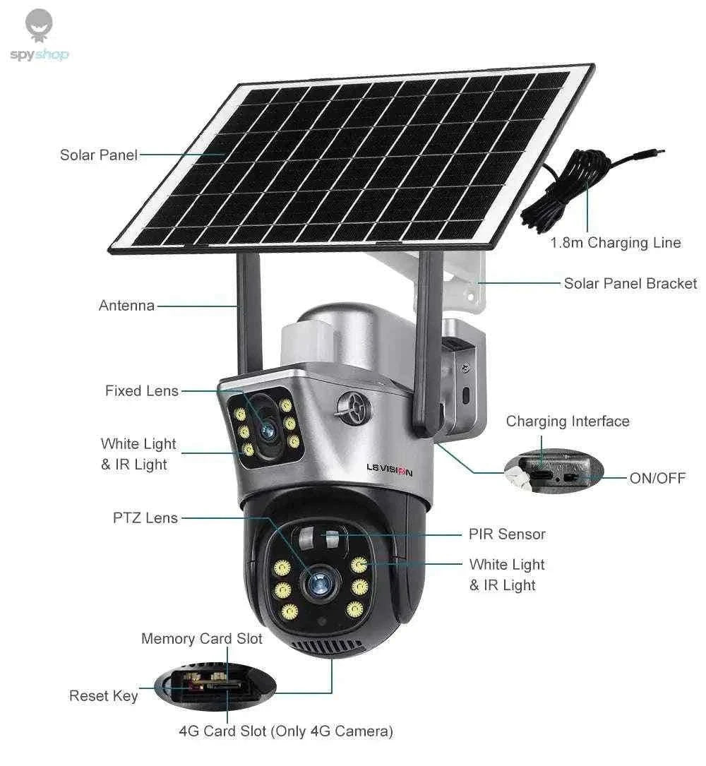 Solar Security Camera with 4G, Dual 4MP Lenses and Color Night Vision-WiFi Cam Add 32G / CHINA
