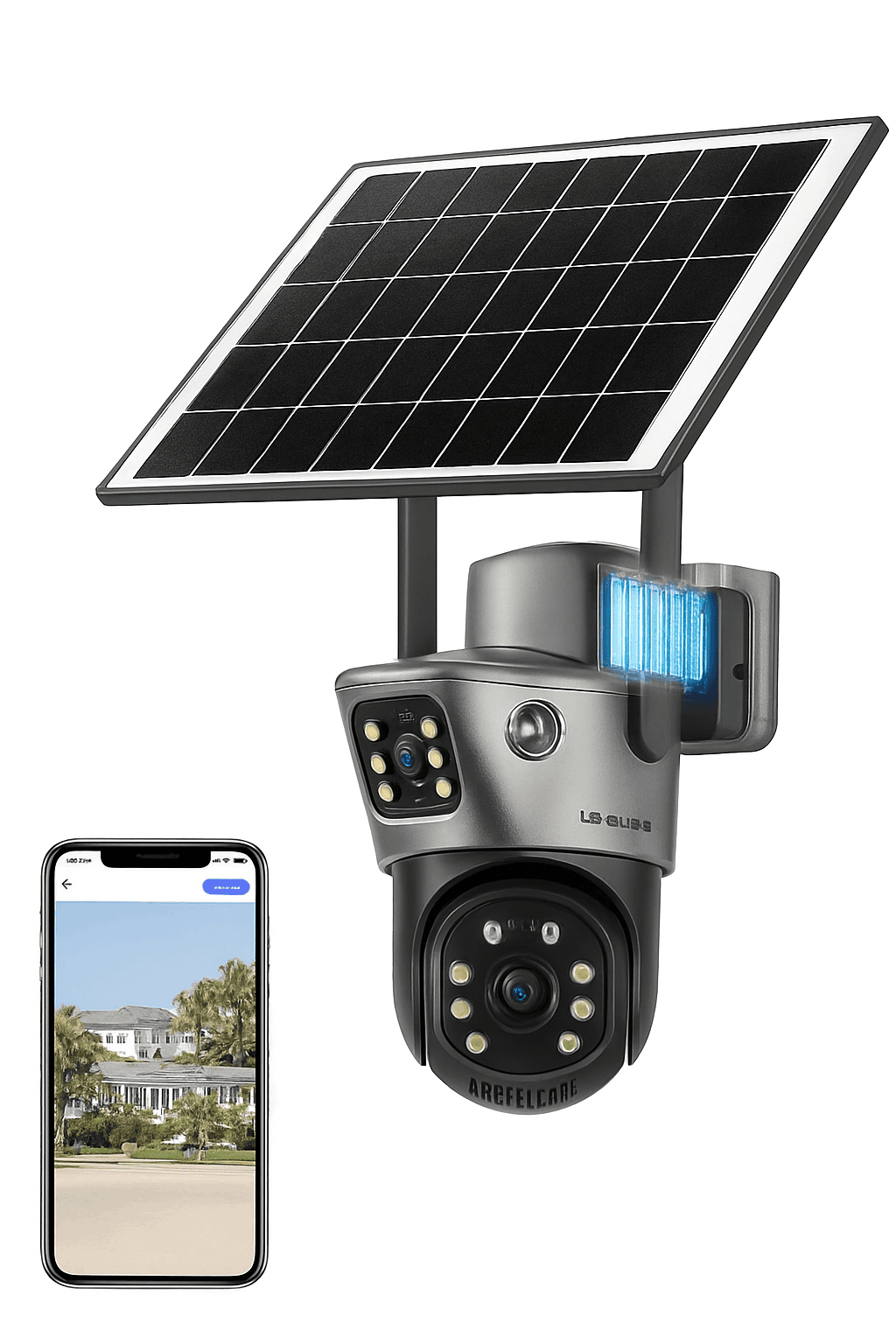 Solar Security Camera with 4G, Dual 4MP Lenses and Color Night Vision-WiFi Cam Add 32G / CHINA