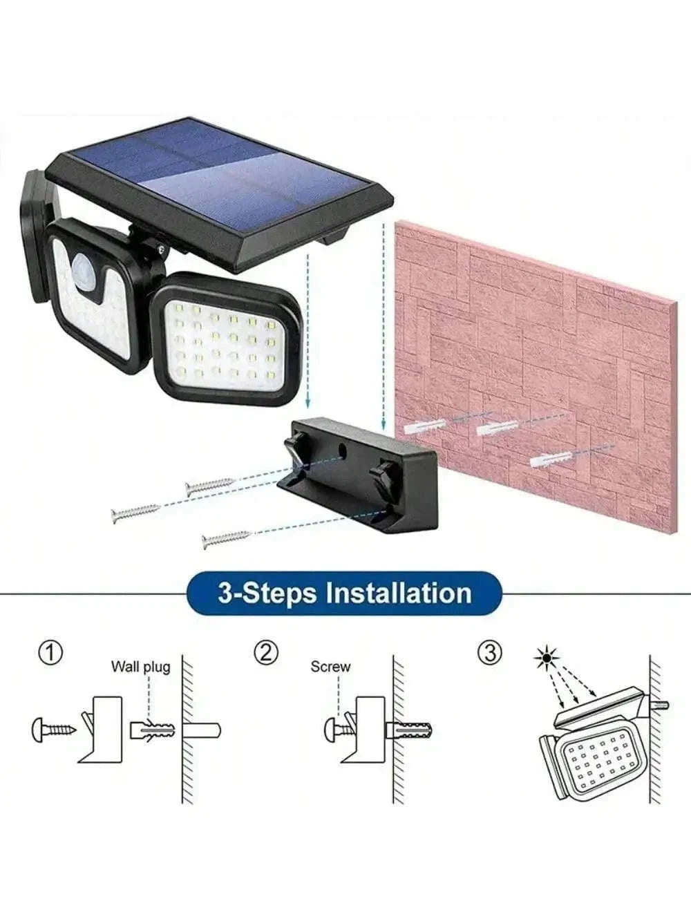 Solar Security Lights Outdoor with 270° Detection, 74 LEDs-2PCS 3 Heads