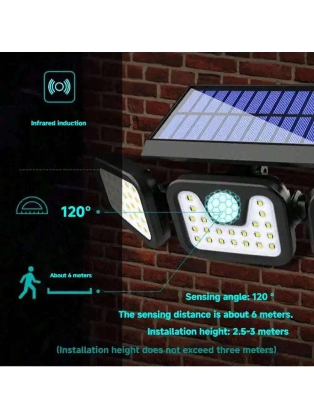 Solar Security Lights Outdoor with 270° Detection, 74 LEDs-2PCS 3 Heads