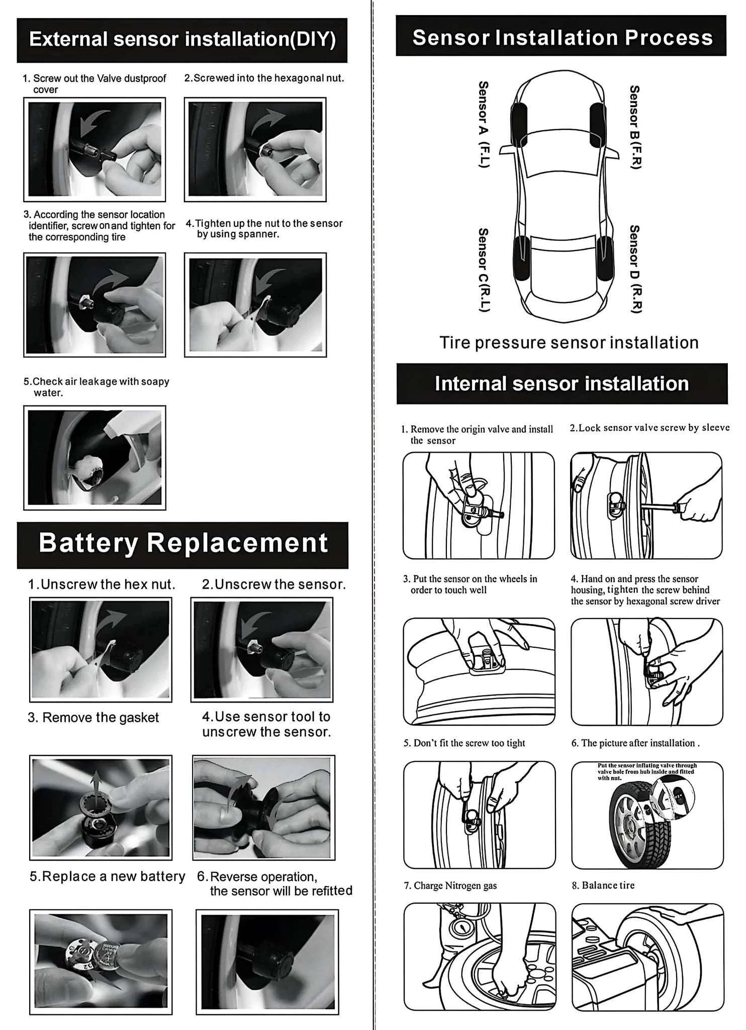 Solar TPMS Tire Pressure Monitor with LCD Display & Safety Alerts-Internal sensor / China Mainland / black