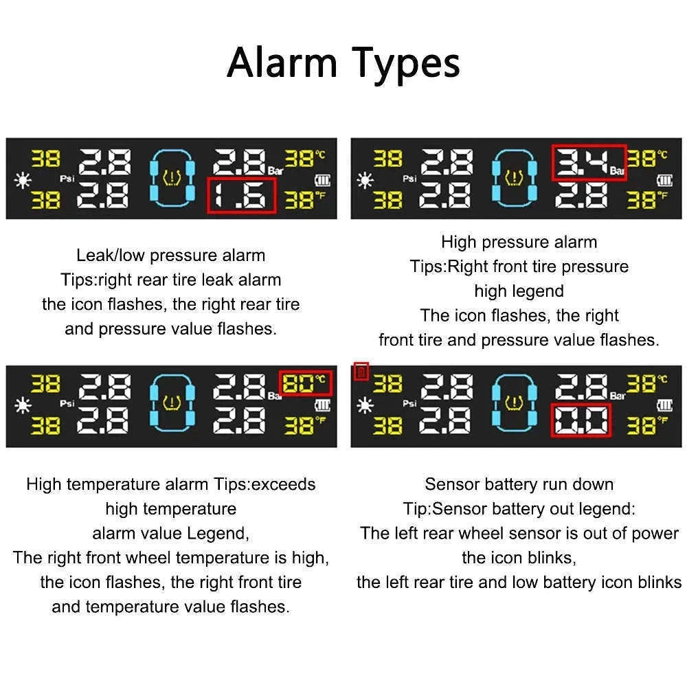 Solar TPMS Tire Pressure Monitoring System with External Sensors-G External
