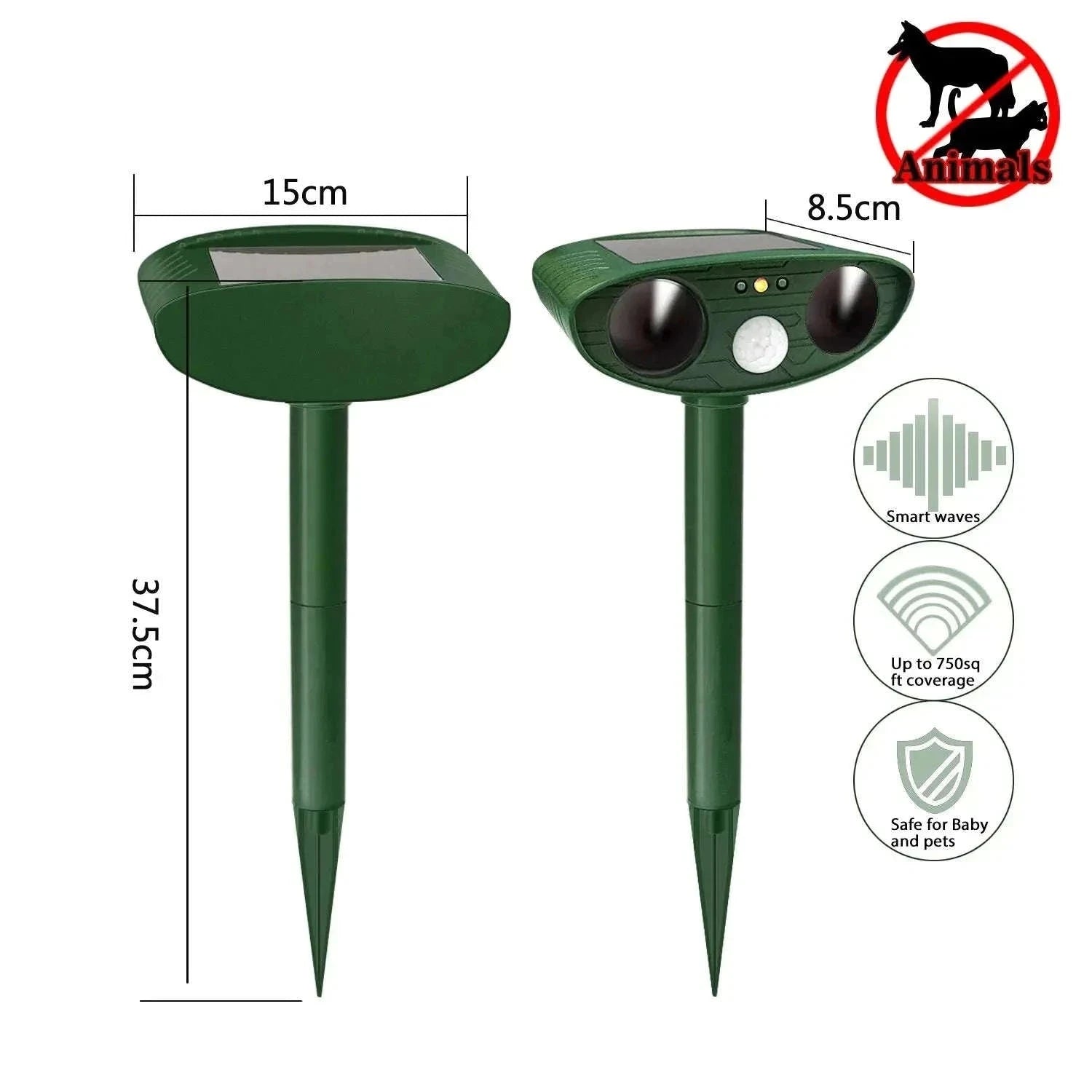Solar Ultrasonic Animal Repellent for Garden Protection-Green