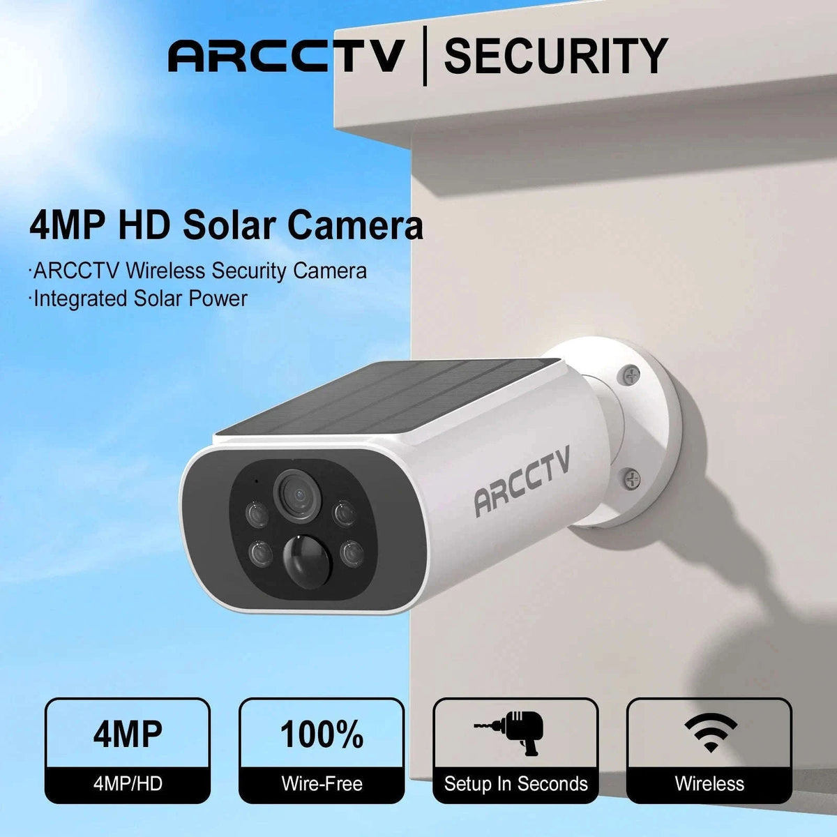 Solar WiFi Outdoor Security Camera 4MP with Full-Color Night Vision-1pc Solar Camera / france