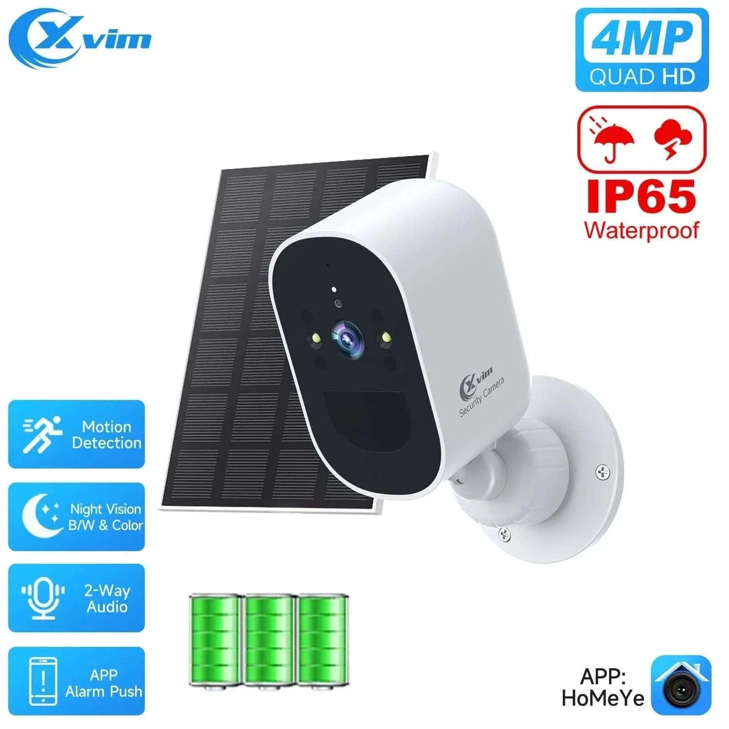 Solar WiFi Security Camera 1080P Outdoor with Night Vision & Alerts-NewCam NO Card / US Plug