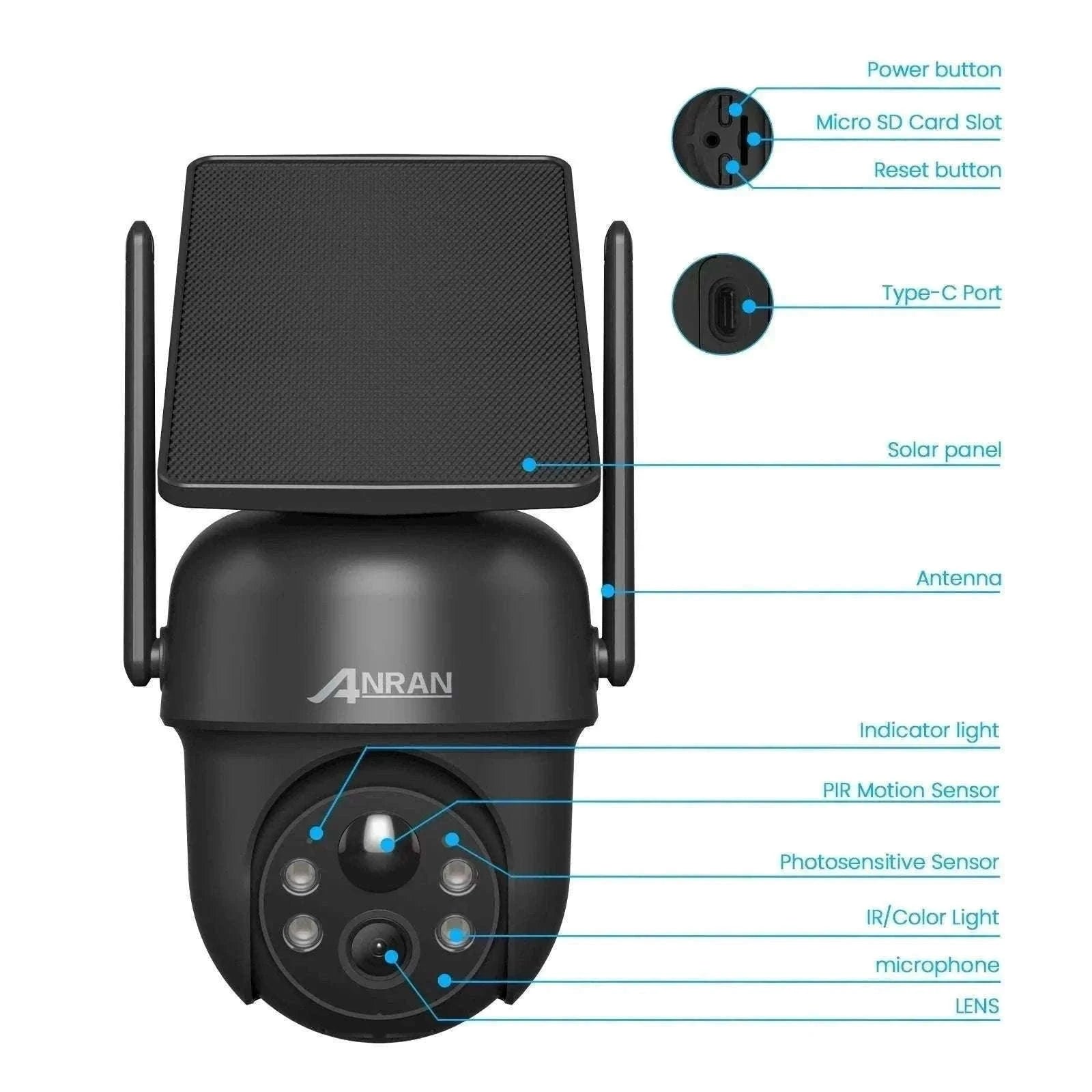Solar WiFi Security Camera 3MP/5MP Outdoor PTZ Night Vision-1PC 3MP White Cam / UNITED KINGDOM