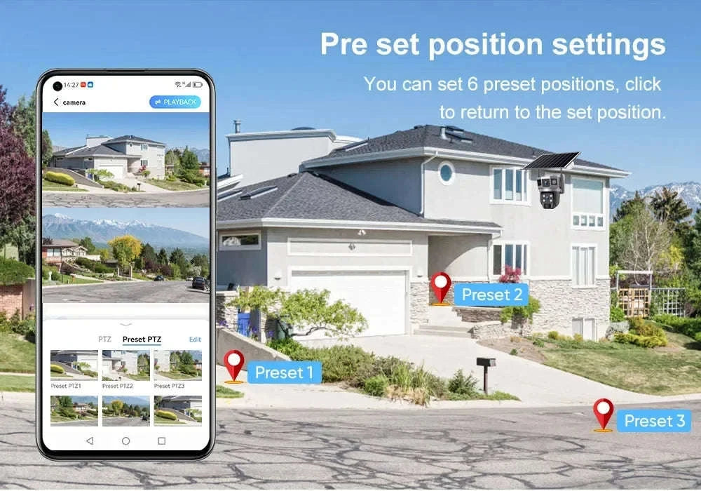 Solar WiFi Security Camera with Triple-Lens Protection-WiFi Cam Add 128G