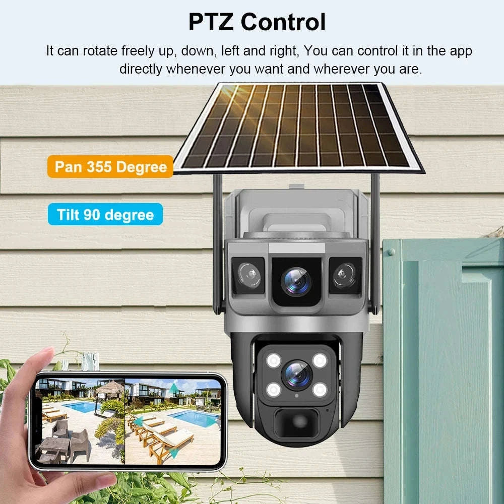 Solar WiFi Security Camera with Triple-Lens Protection-WiFi Cam Add 128G