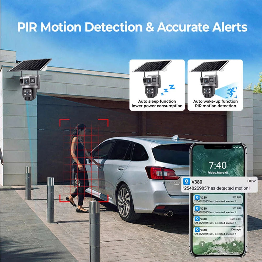 Solar WiFi Security Camera with Triple-Lens Protection-WiFi Cam Add 128G