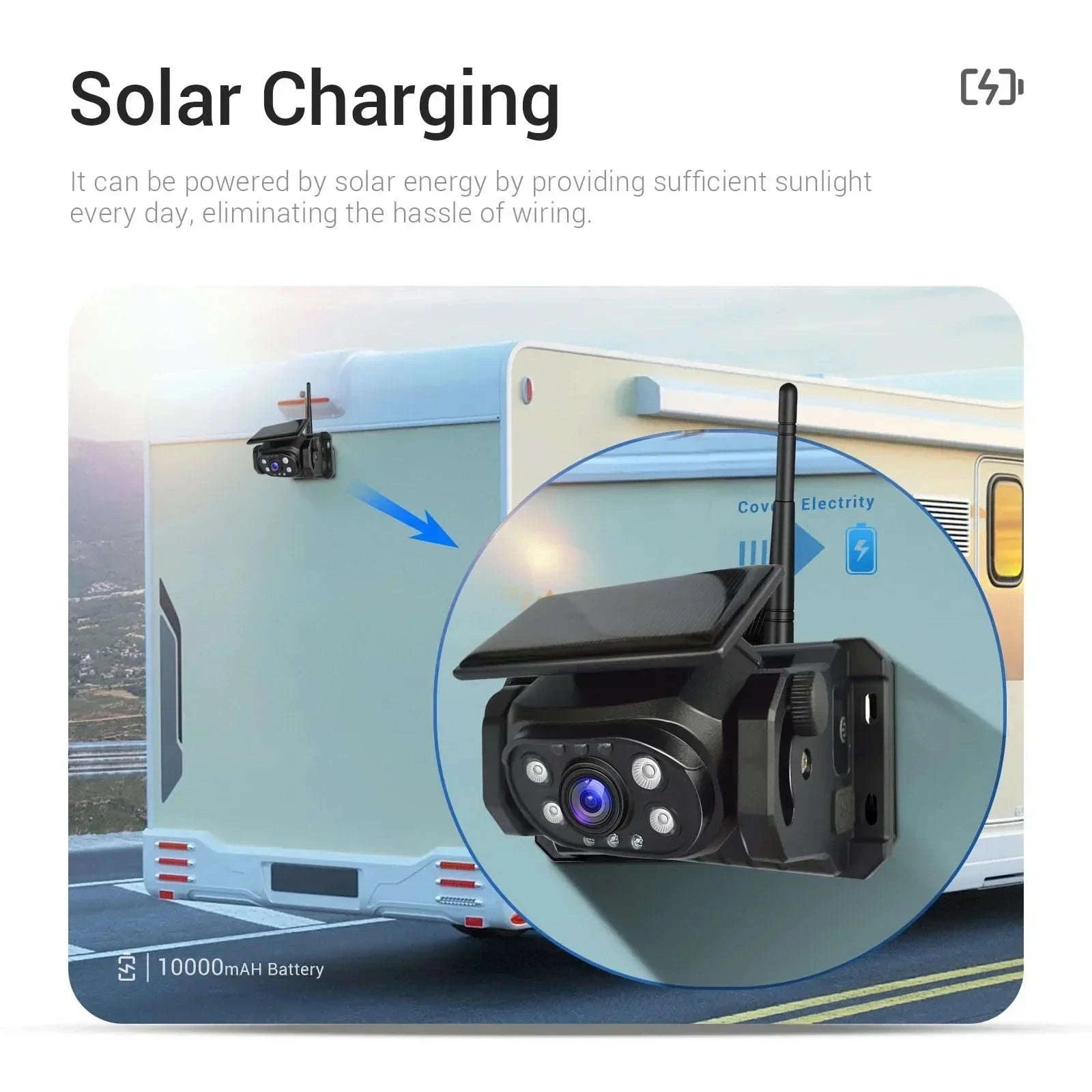 Solar Wireless Backup Camera with 5" HD Monitor-5in Monitor add Cam / CHINA