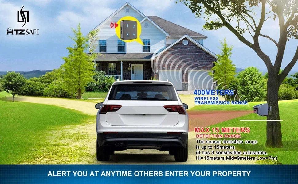 Solar Wireless Driveway Alarm System with 400m Range Motion Sensor-KIT1 / EU Plug / Poland