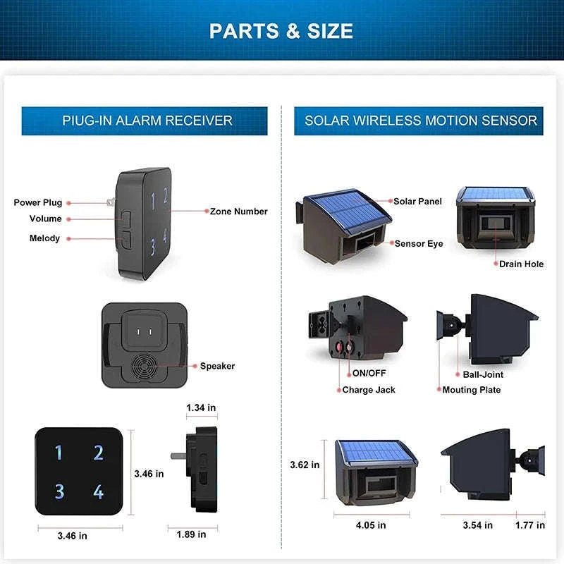 Solar Wireless Driveway Alarm System with 400m Range Motion Sensor-KIT1 / EU Plug / Poland