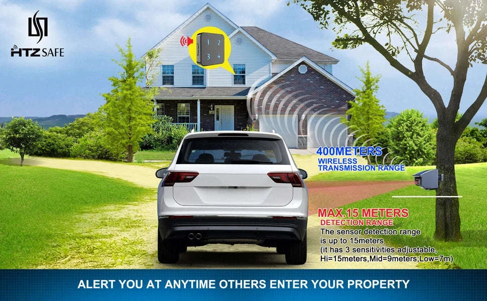 Solar Wireless Driveway Alarm System with 400m Range Motion Sensor-KIT1 / EU Plug / Poland