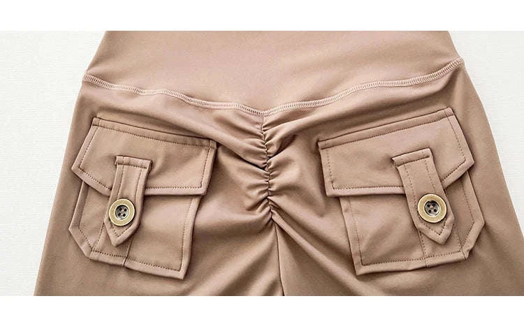 Solid Color Butt Lifting Gym Fitness Pants – High Waist Flared Yoga Leggings for Women-Cocoa color / L