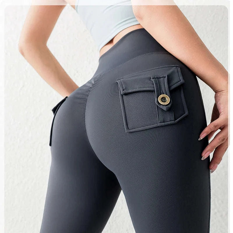Solid Color Butt Lifting Gym Fitness Pants – High Waist Flared Yoga Leggings for Women-Cocoa color / L