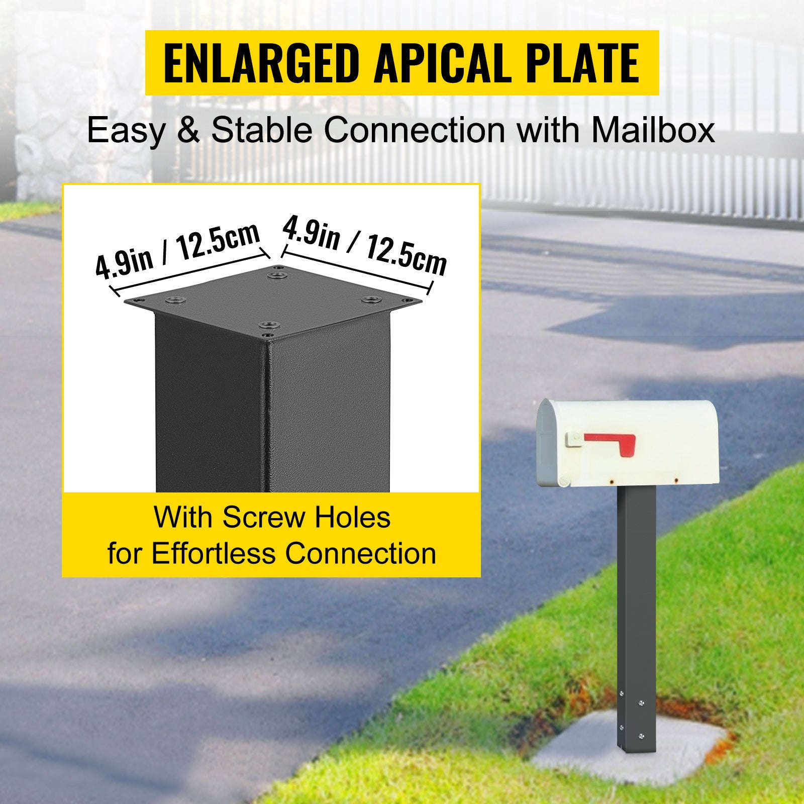 Solid Mailbox Post Stand Steel Letter Box Post with Drain Hole-Black 27in / Poland
