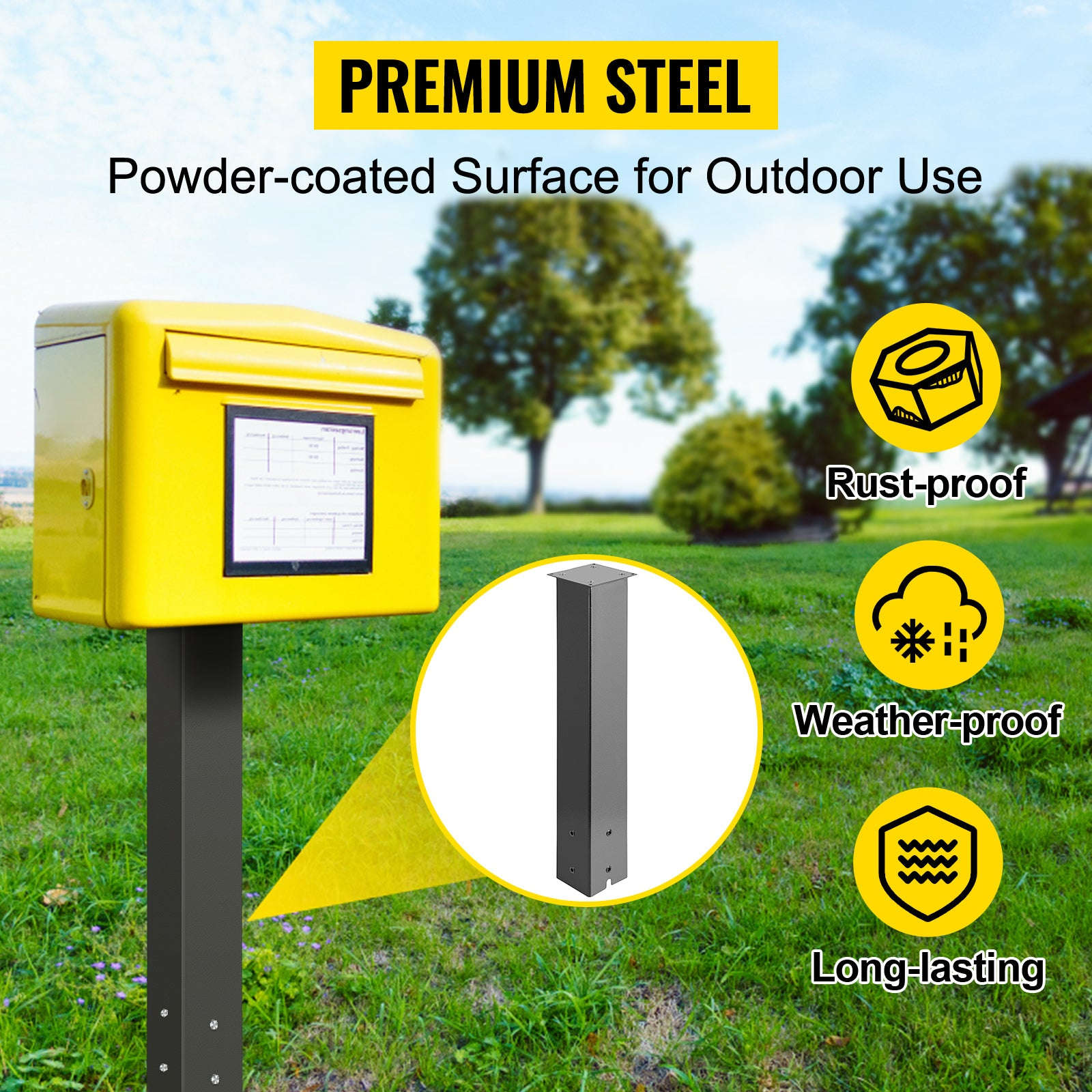 Solid Mailbox Post Stand Steel Letter Box Post with Drain Hole-Black 27in / Poland