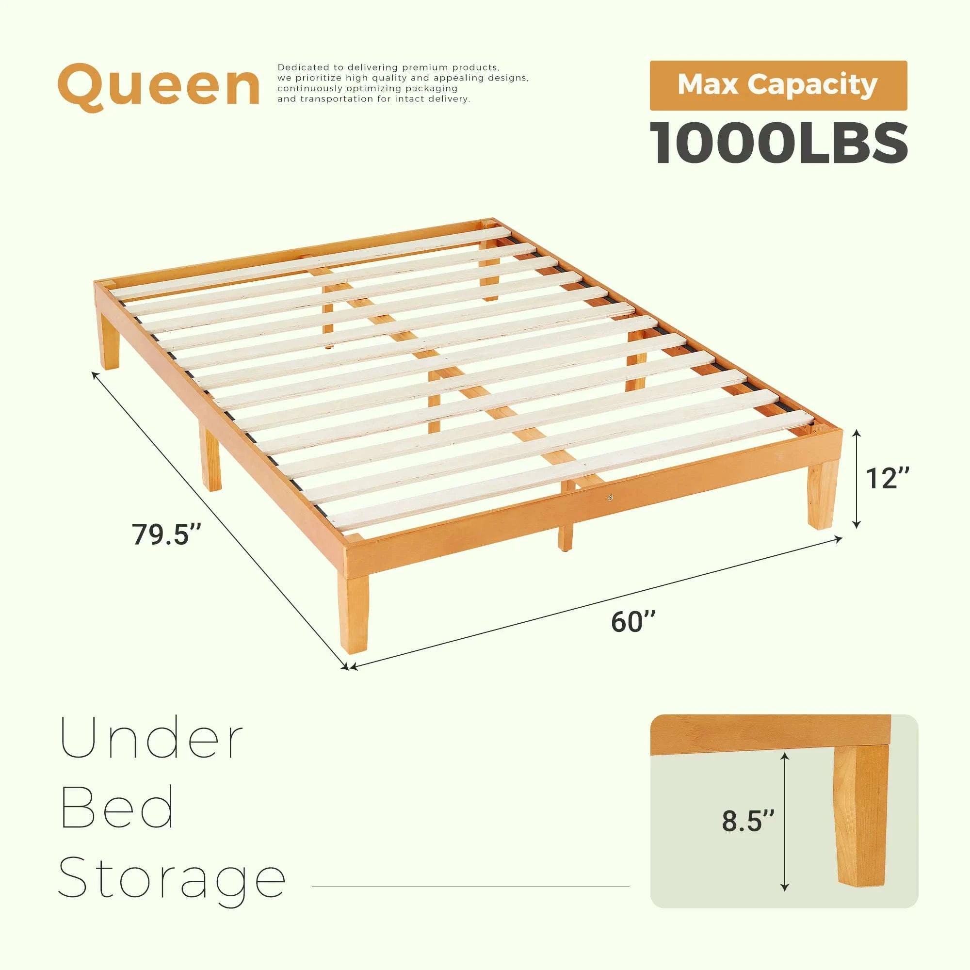 Solid Wood Bed Frame with Sturdy Slats, No Box Spring Needed-Twin / United States