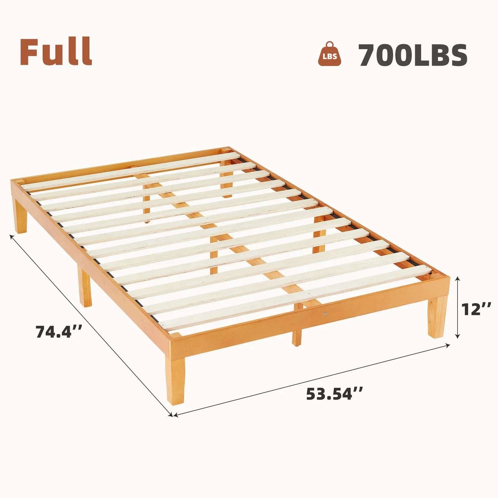 Solid Wood Queen Bed Frame with Slats, No Box Spring Needed-Twin / United States