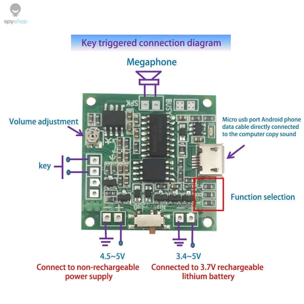 Sound Recorder Module with MP3/WAV Playback and Button Control-