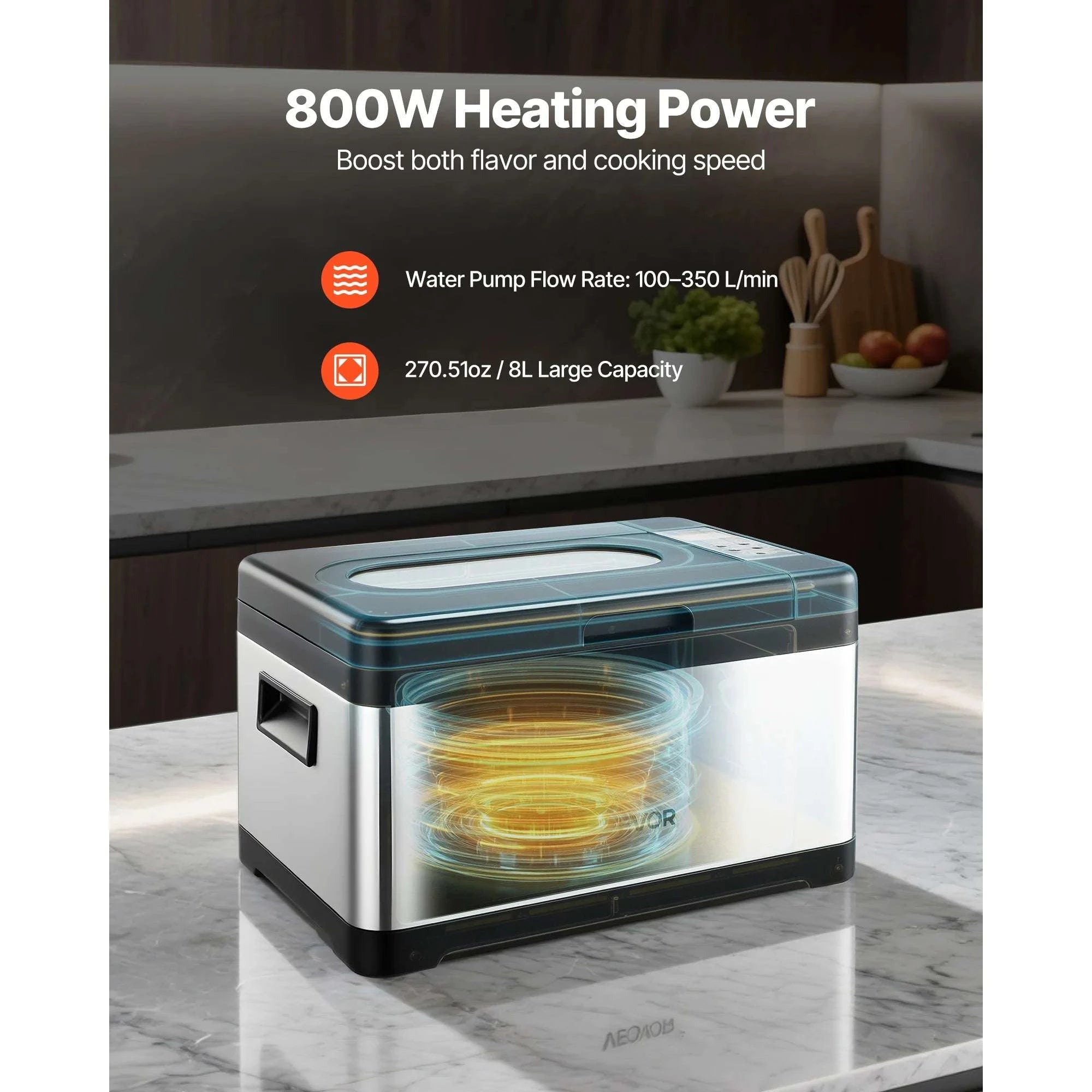 Sous Vide Cooker 800W 8L with Precise Temperature & Timer Control-United States / Plastic stainless