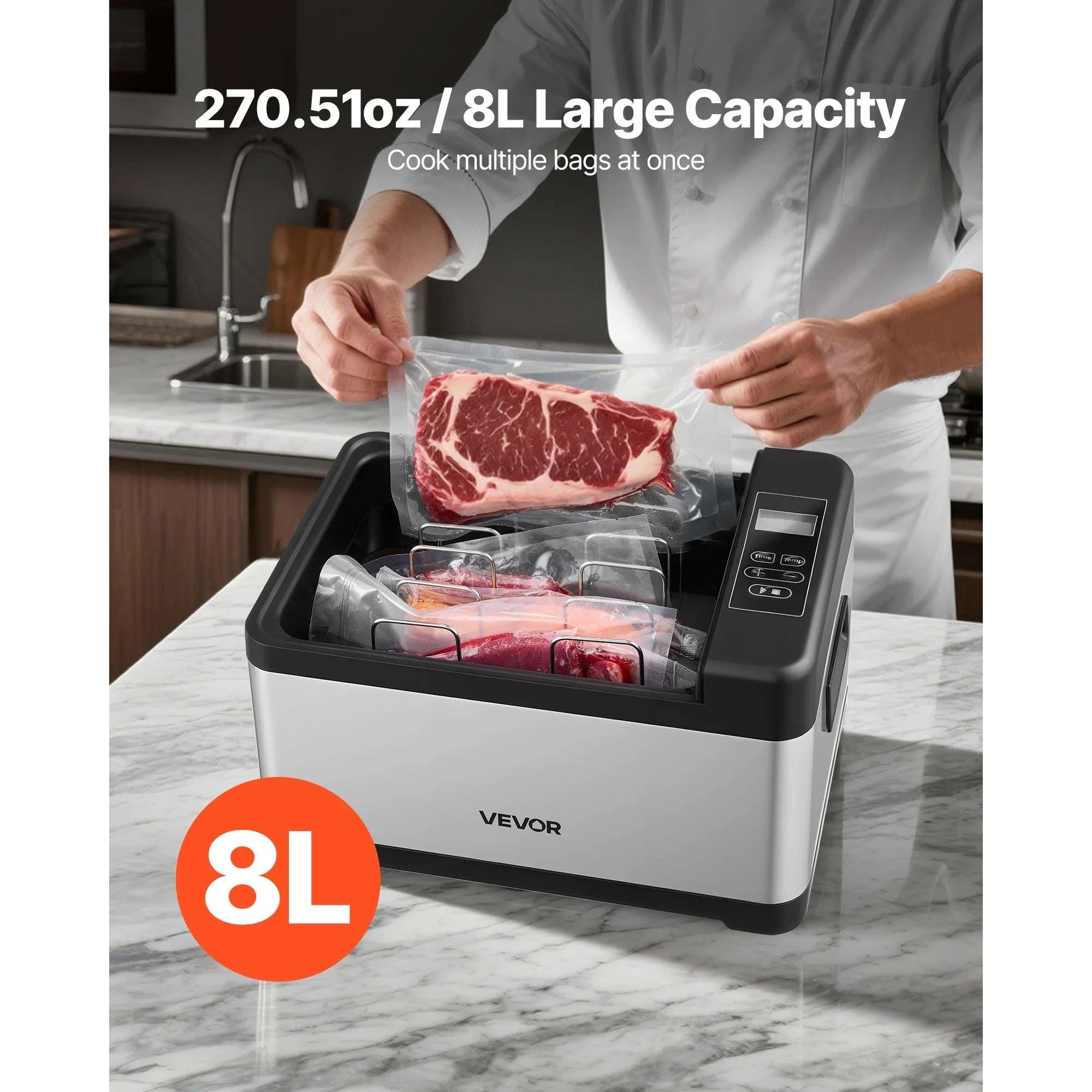 Sous Vide Cooker 800W 8L with Precise Temperature & Timer Control-United States / Plastic stainless