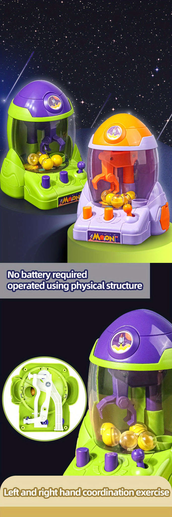 Space Rocket Crawler Toy with Ball Pincer and Egg Twister-Green-2set