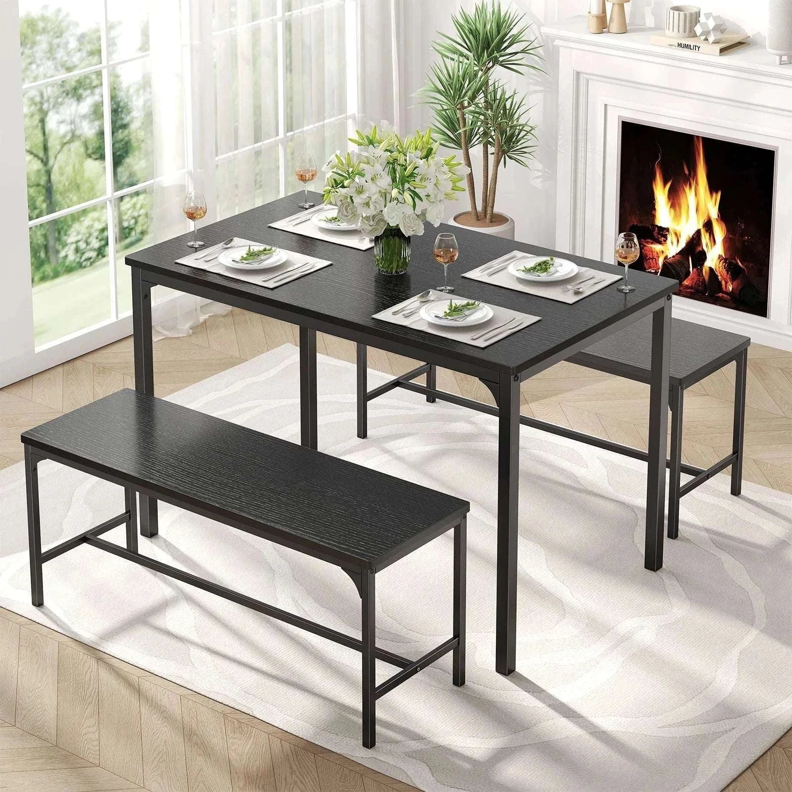Space-Saving 3-Piece Dining Table Set with Chairs for 4-LIGHT GRAY / United States
