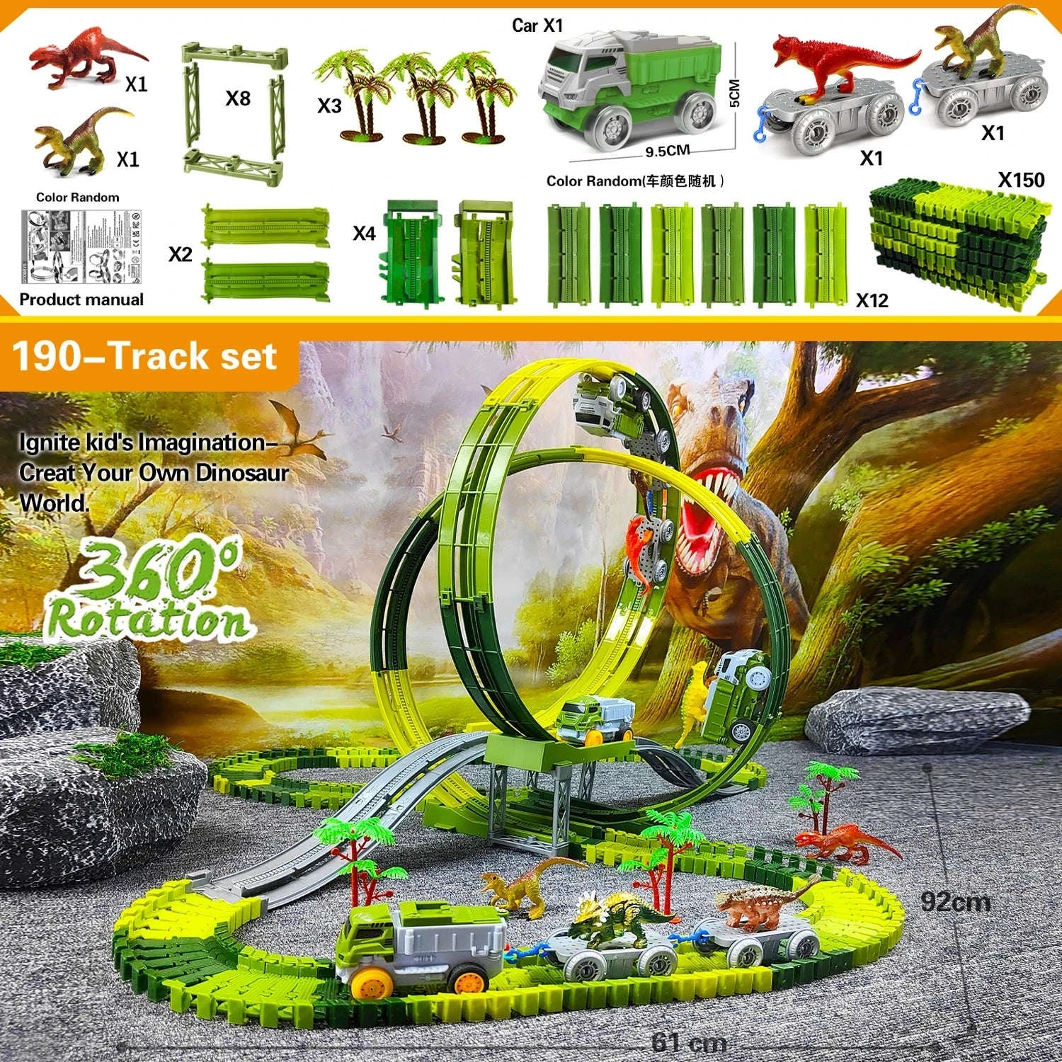 Space Track Toys Magic Climbing Engineering Race Car Track Set--185pcs-track set