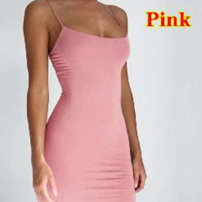 Spaghetti Strap Mini Bodycon Dress for Women-Rose Red / L