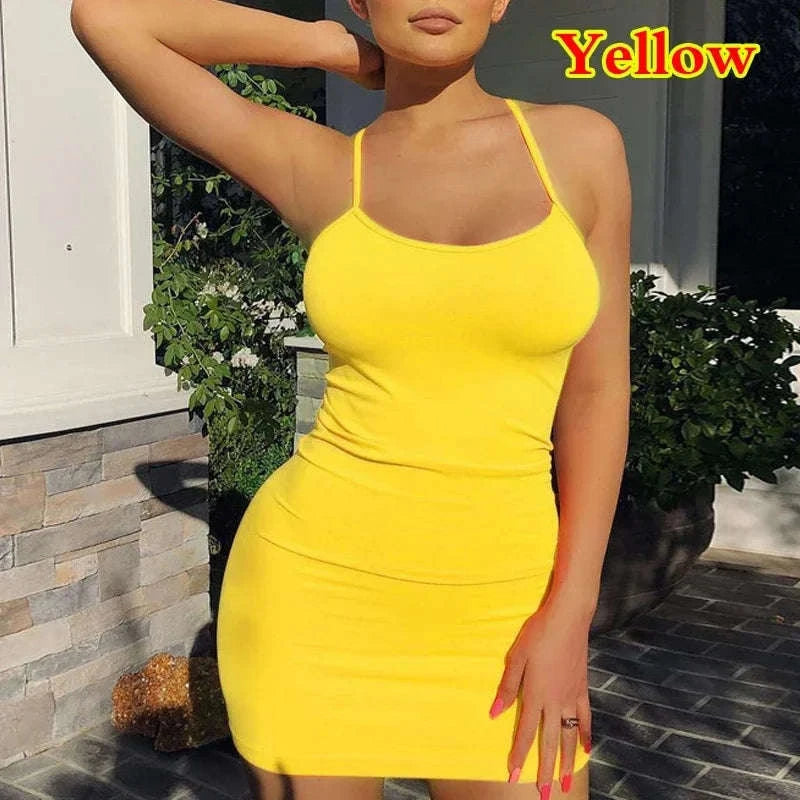 Spaghetti Strap Mini Bodycon Dress for Women-Rose Red / L