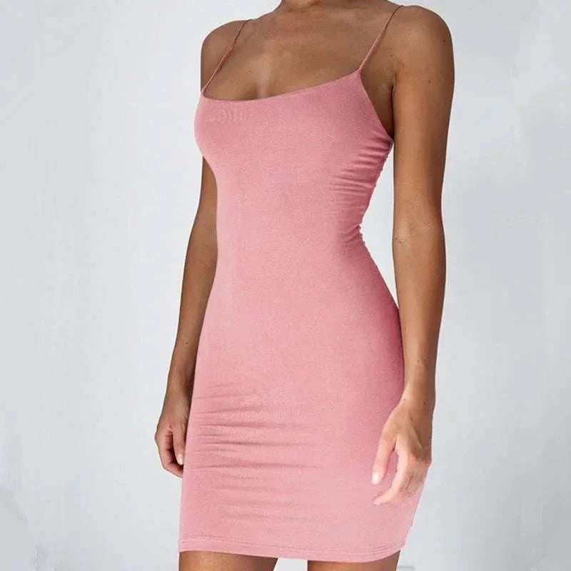 Spaghetti Strap Mini Bodycon Dress for Women-Rose Red / L