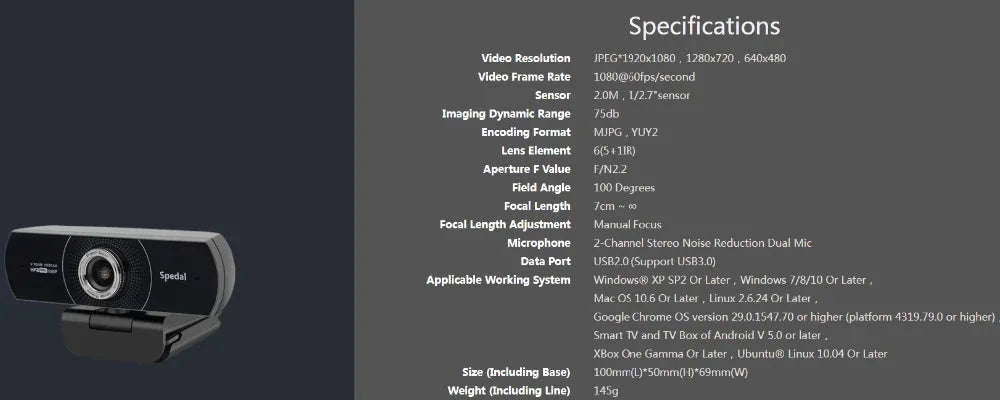 Spedal MF934HT 1080P 60fps Webcam with Microphone and Tripod-CN