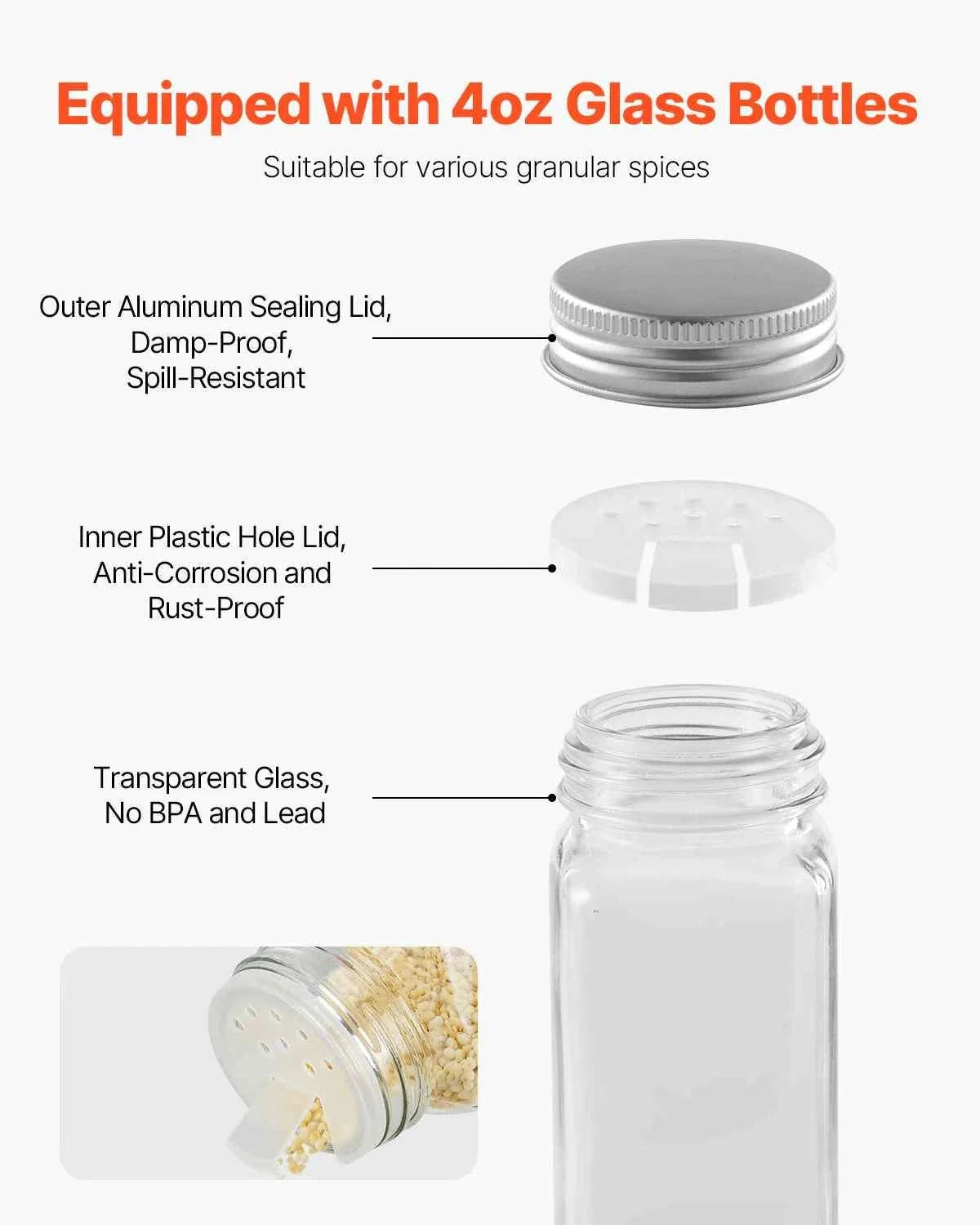 Spice Rack Organizer for Cabinet with 36 Empty Spice Jars, Lids, Labels and Funnel-6 Layers / CZECH REPUBLIC