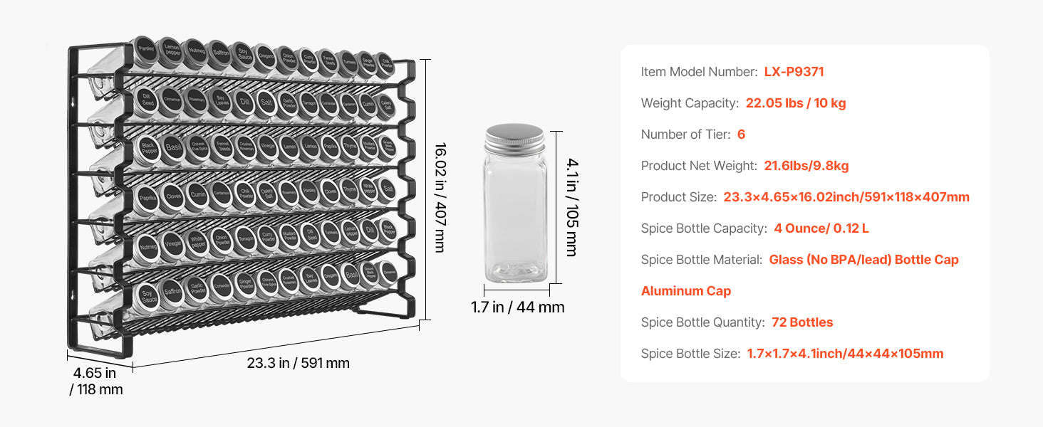 Spice Rack Organizer for Cabinet with 36 Empty Spice Jars, Lids, Labels and Funnel-6 Layers / CZECH REPUBLIC