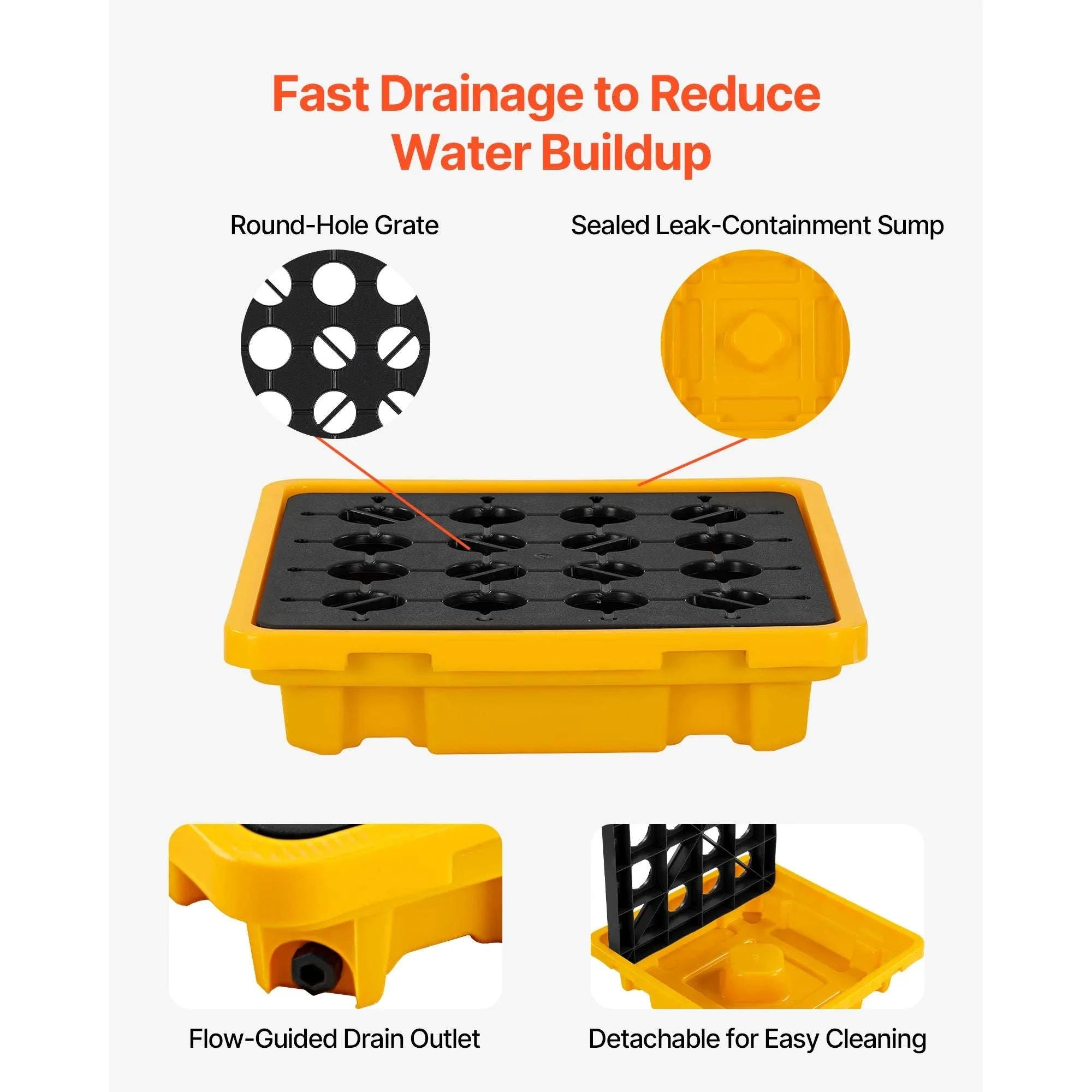 Spill Containment Pallet with Drain for 1–4 Drums (11.4–31 Gal)-11.4Gal Sump / United States