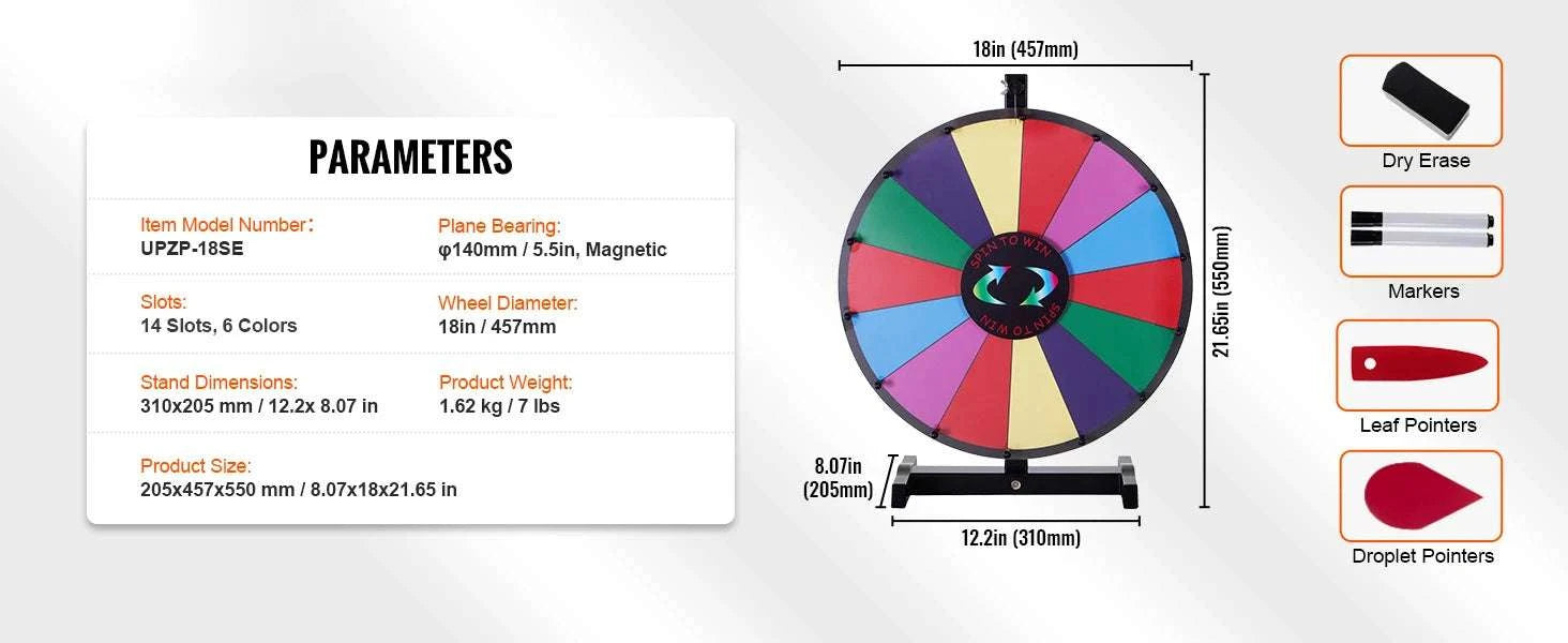 Spinning Prize Wheel with Stand or Tabletop 14 Slots Game-36 inch / Poland