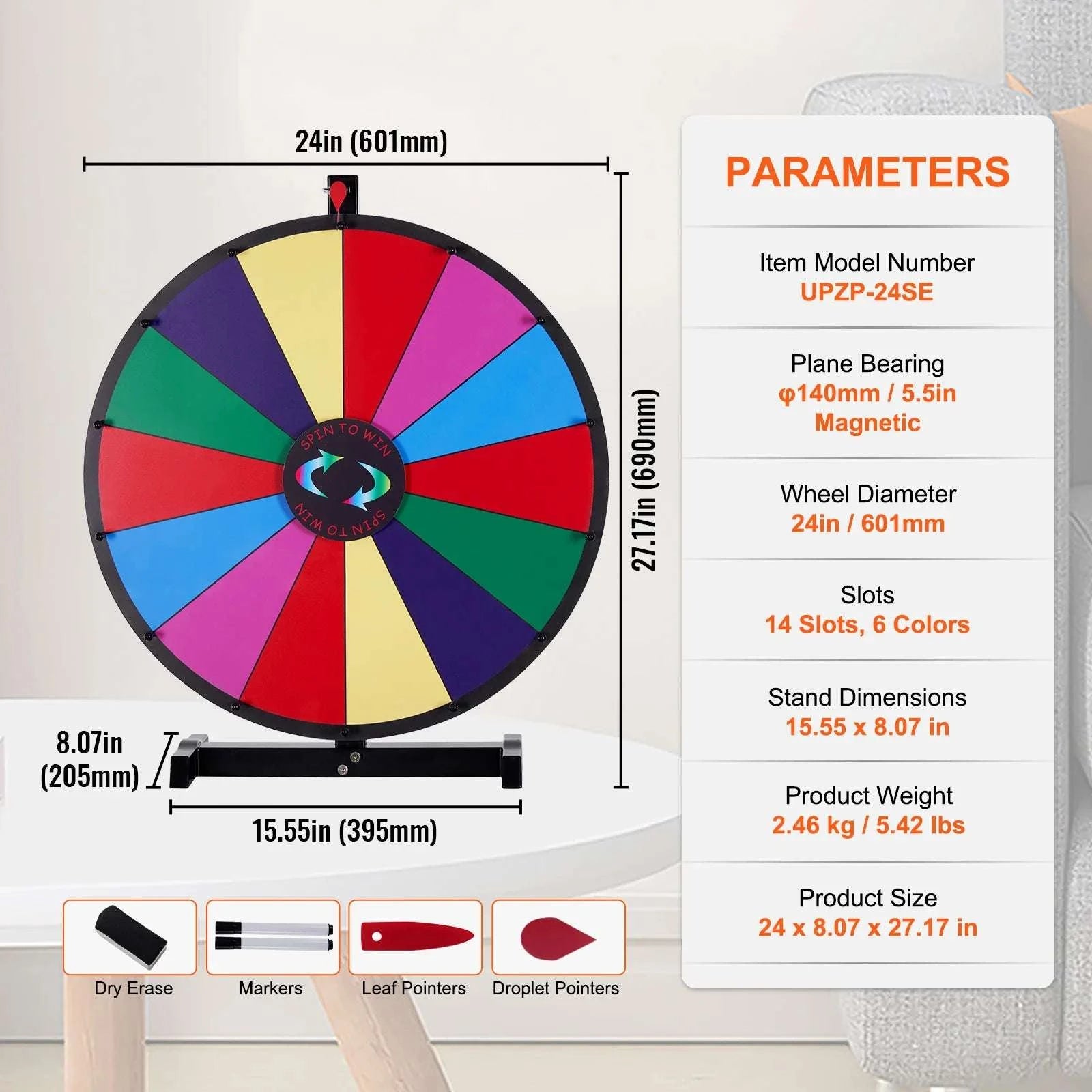 Spinning Prize Wheel with Stand & Tabletop, 14 Slots Game Wheel-36 inch / france