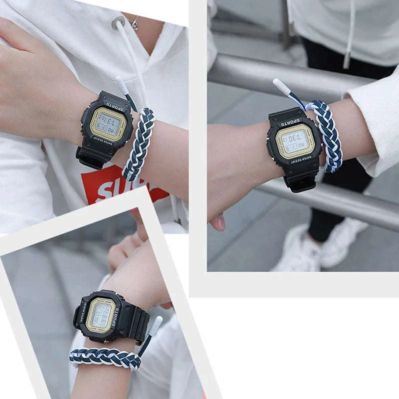 Sports Watch LED Digital Waterproof Square Design-Black