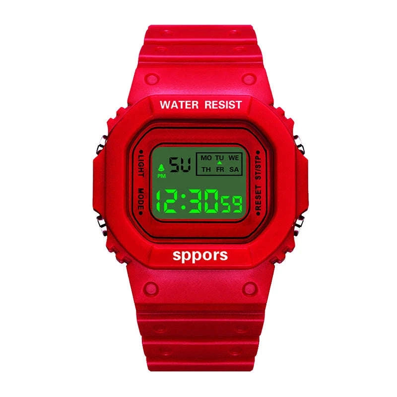Sports Watch LED Digital Waterproof Square Design-Black