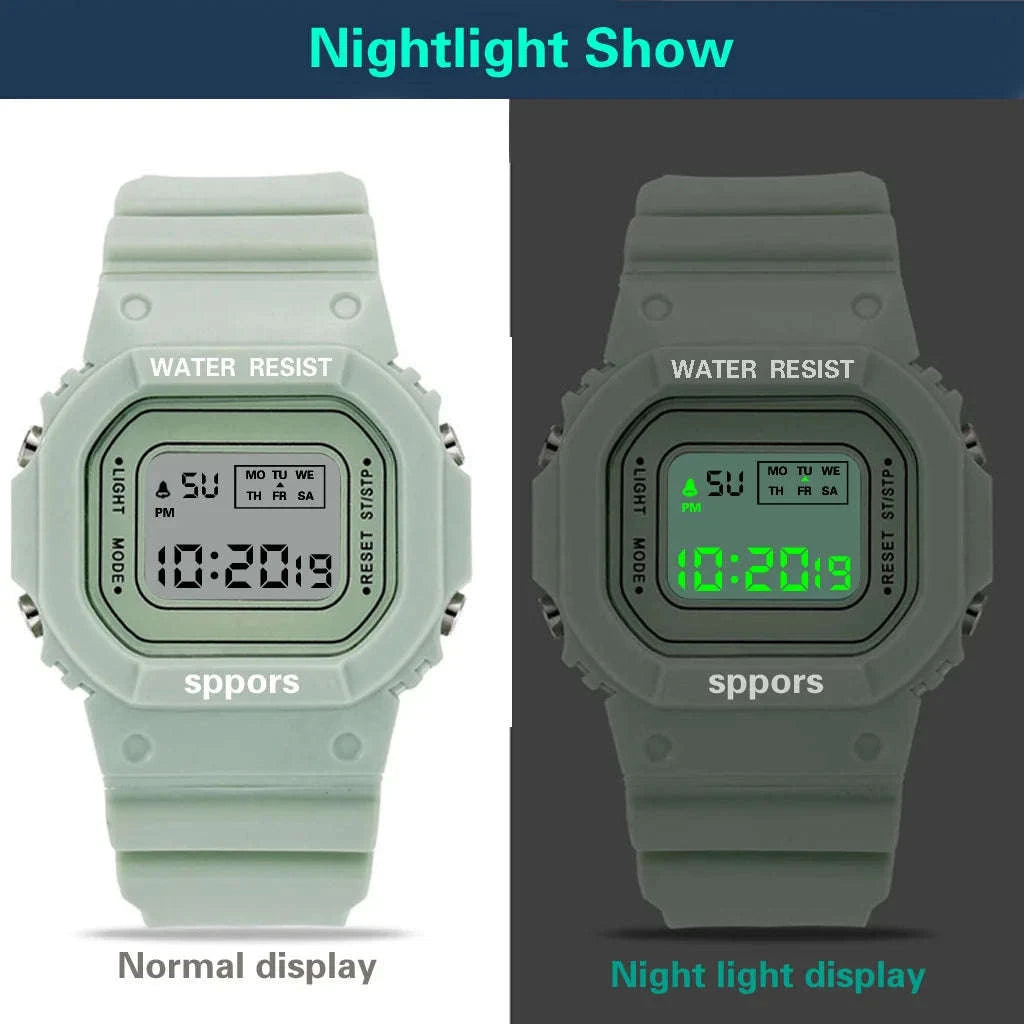 Sports Watch LED Digital Waterproof Square Design-Black