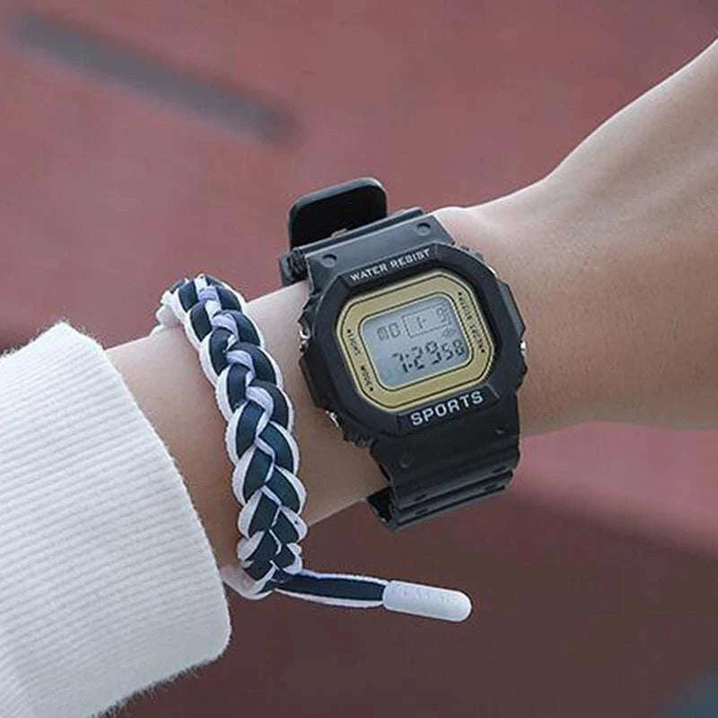 Sports Watch LED Digital Waterproof Square Design-Black