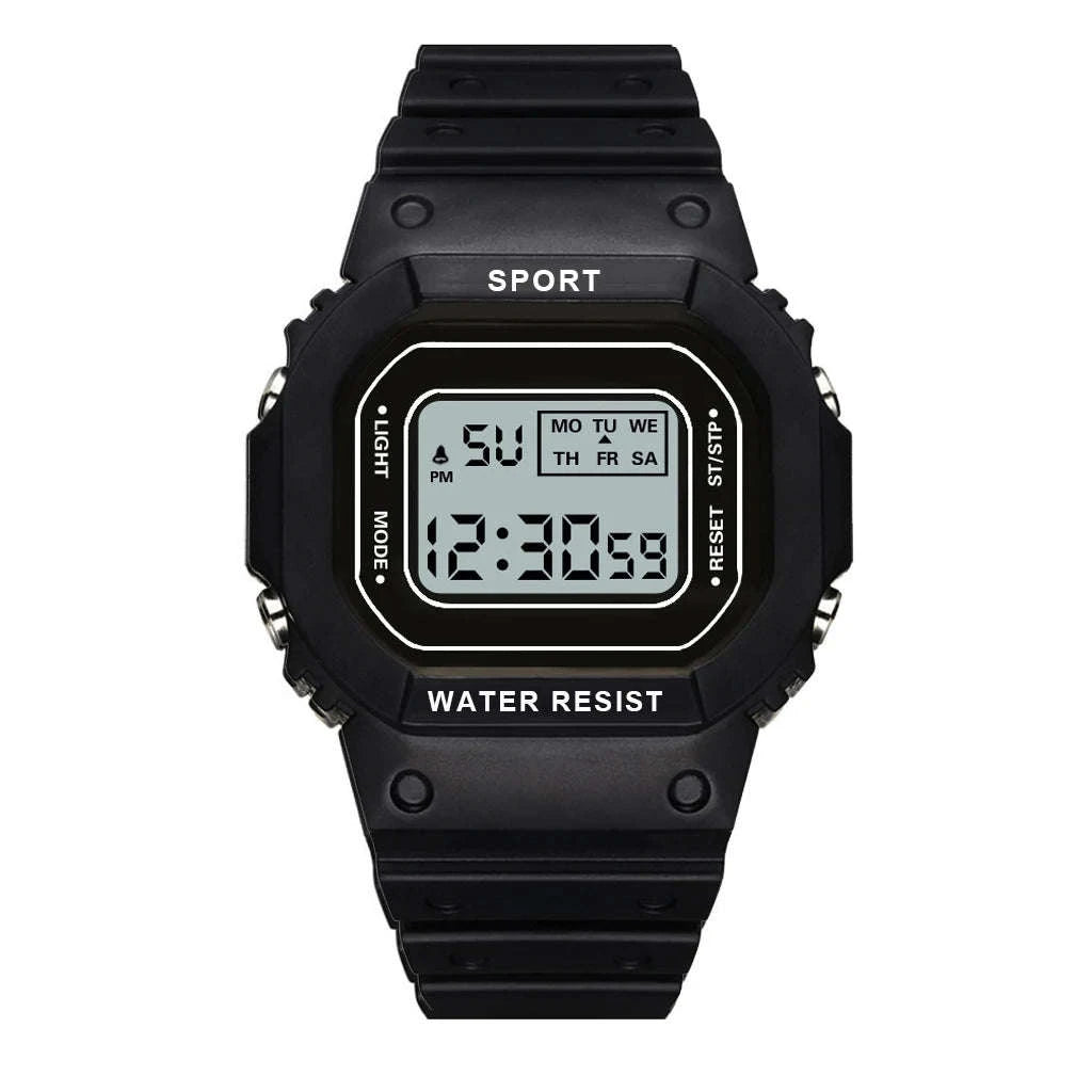 Sports Watch LED Digital Waterproof Square Design-Black