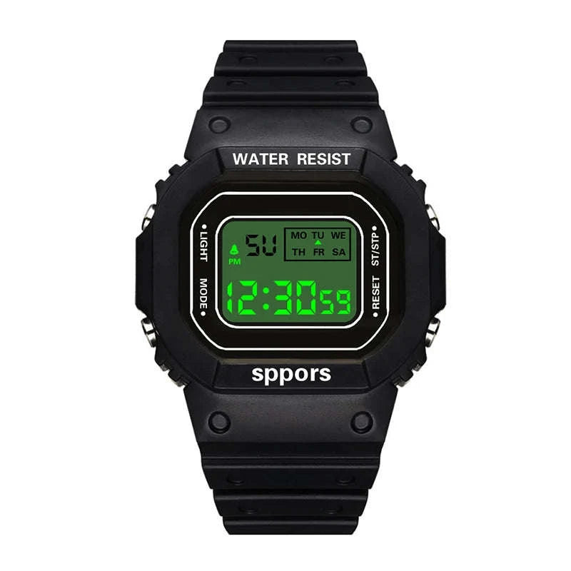 Sports Watch LED Digital Waterproof Square Design-Black
