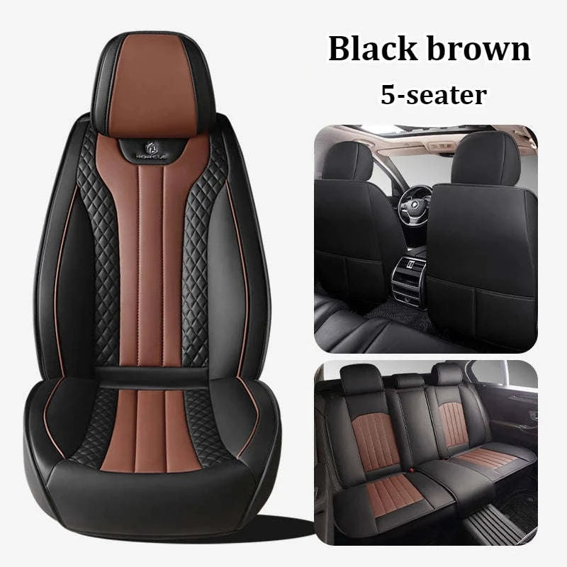 Sporty 5‑Seat PU Leather Car Seat Covers with 3D Embroidery-Black Gray