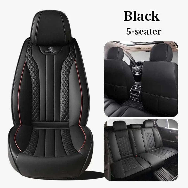 Sporty 5-Seat PU Leather Car Seat Covers with 3D Embroidery-Black red