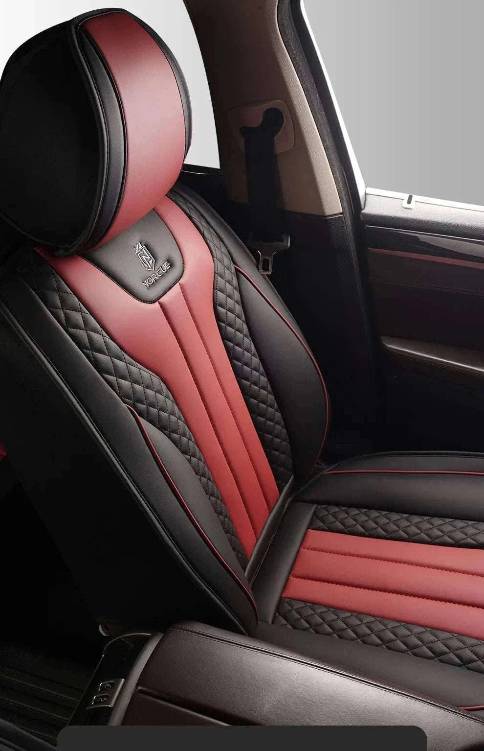 Sporty 5-Seat PU Leather Car Seat Covers with 3D Embroidery-Black red