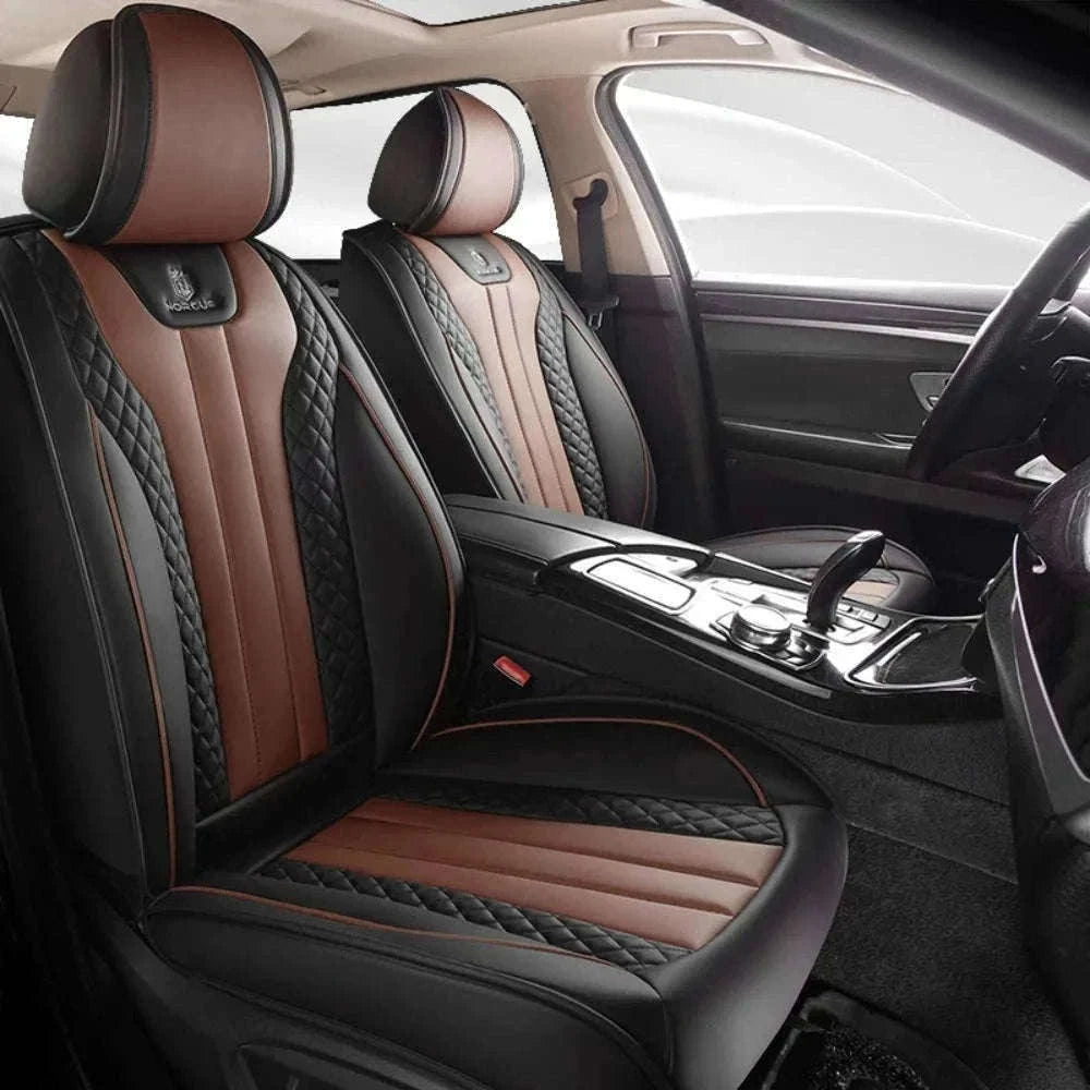 Sporty 5-Seat PU Leather Car Seat Covers with 3D Embroidery-Black red