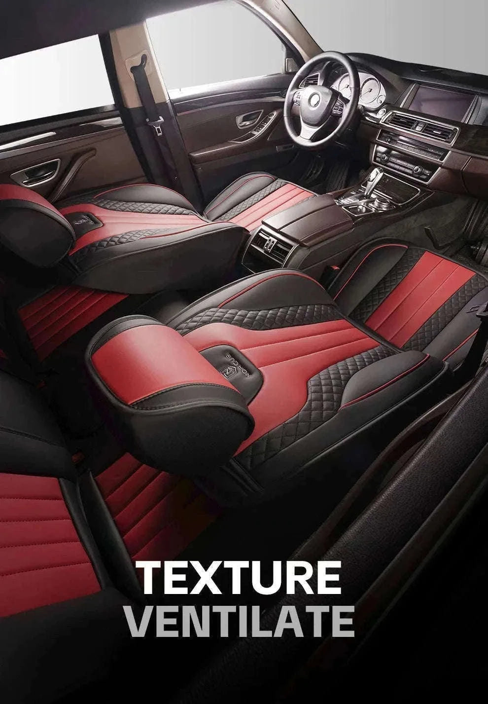 Sporty 5-Seat PU Leather Car Seat Covers with 3D Embroidery-Black red
