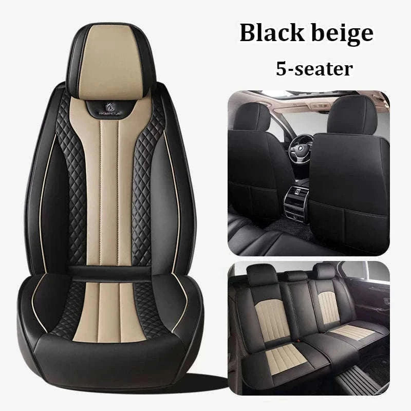Sporty 5-Seat PU Leather Car Seat Covers with 3D Embroidery-Black red